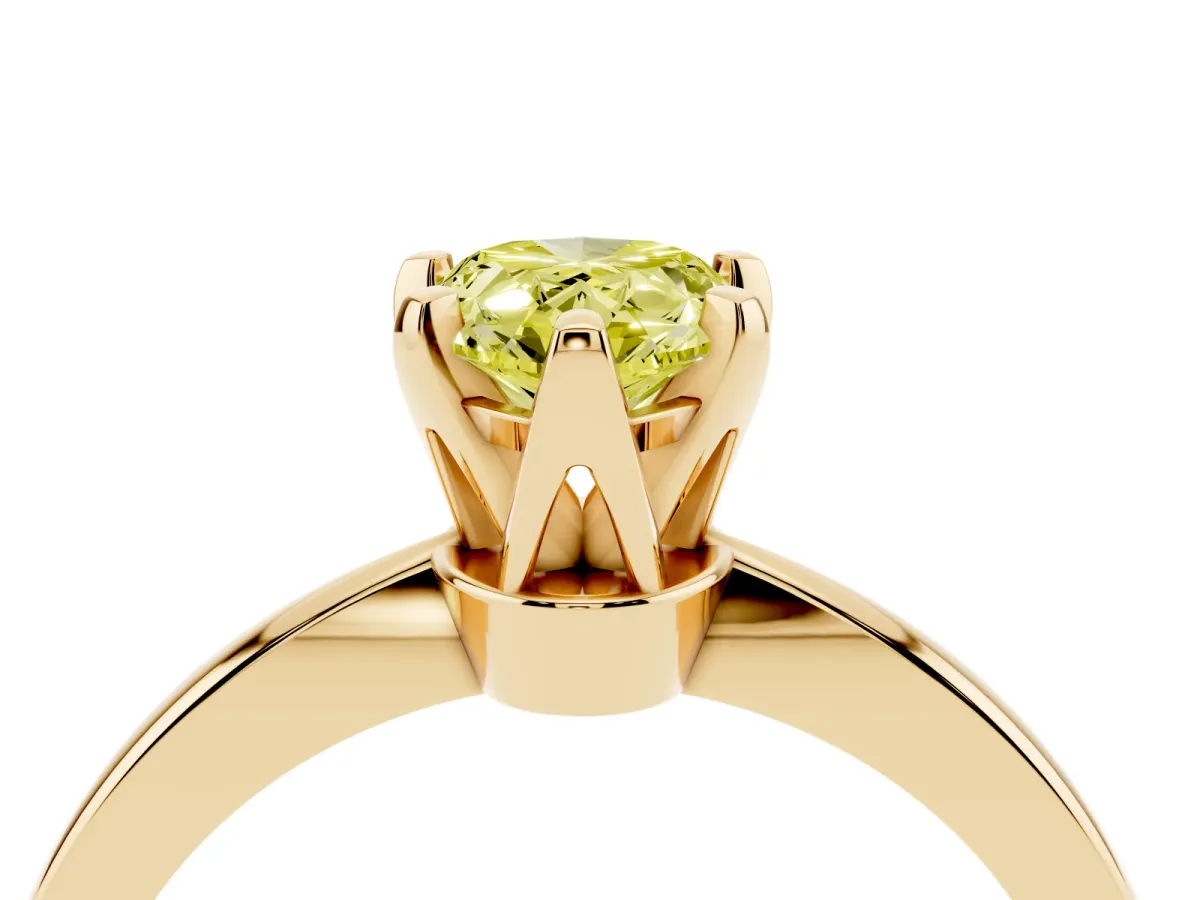 Fancy Yellow Pear Cut Solitaire Engagement Ring with Six-Prong Setting and Tapered Band Yellow gold