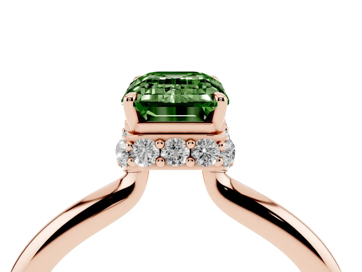 Fancy Green Emerald Cut Brilliant Solitaire Engagement Ring with Six-Prong Setting and Classic Band Rose gold