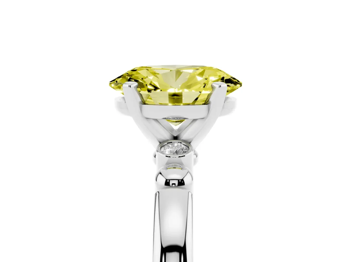 Fancy Yellow Oval Cut Solitaire Beaded Band with Four-Prong Setting Platinum
