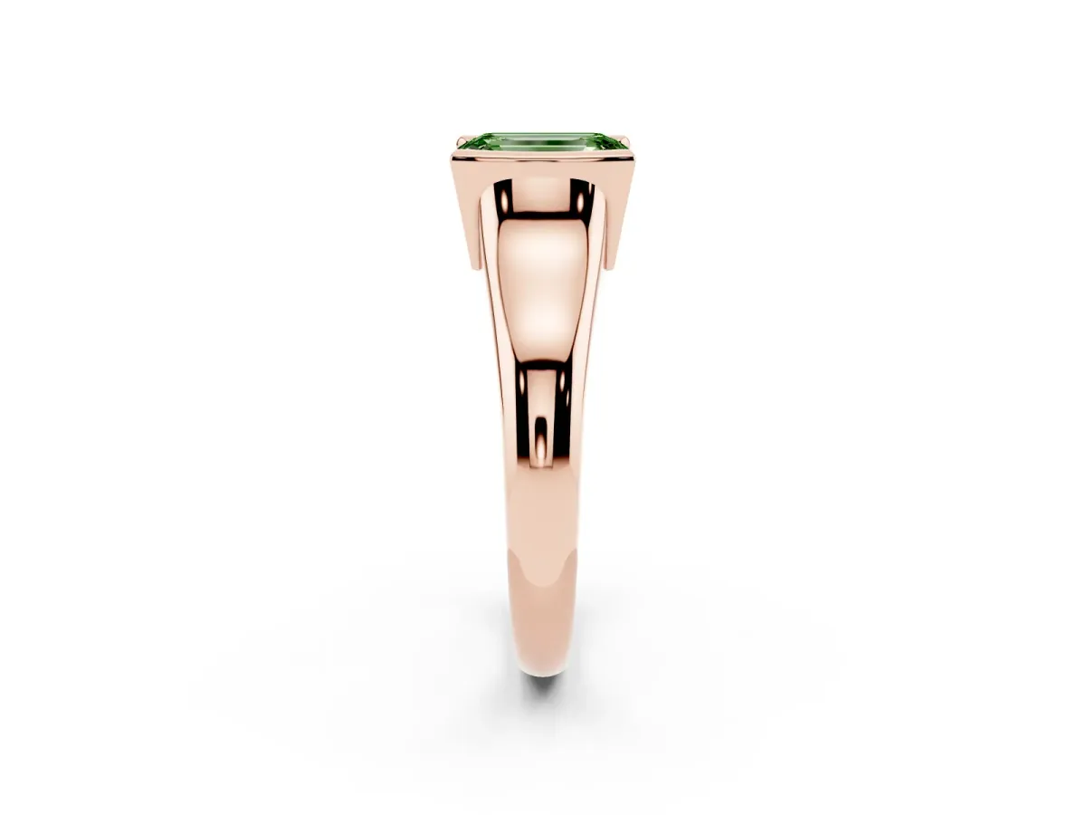 Fancy Green Emerald Cut Solitaire Tension Set Diamond Ring with Split Shank Band Rose gold