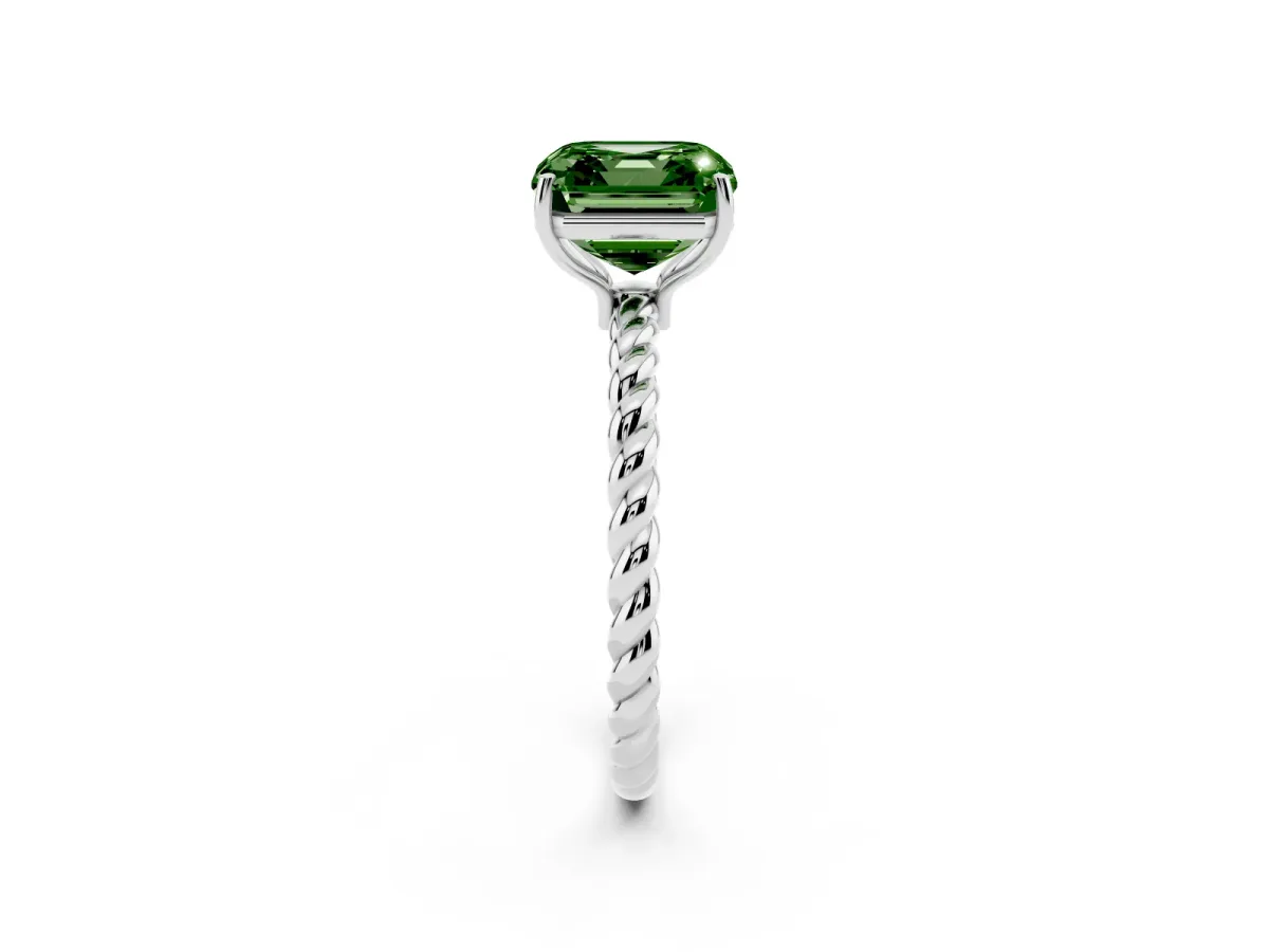 Fancy Green Asscher Cut Solitaire Twisted Band 4-Prong Ring Silver