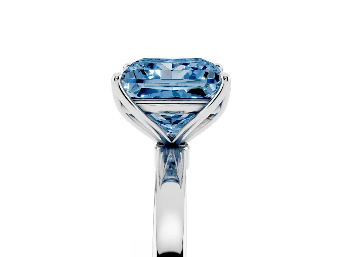 Fancy Blue Princess Cut Diamond Solitaire Ring with Thin Band and Prong Setting Platinum