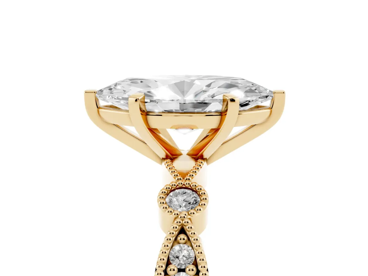 Marquise Cut Milgrain Bezel Diamond Engagement Ring with Solitaire Prong Setting Yellow gold