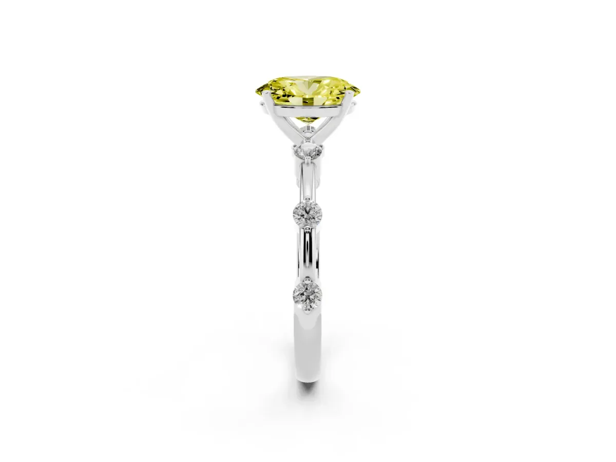 Fancy Yellow Oval Cut Solitaire Diamond Ring with Bezel Set Side Stones and Prong Setting Silver