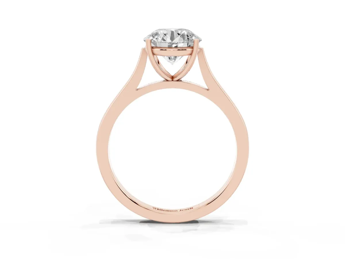 Round Cut Solitaire Heart Prong Engagement Ring with Tapered Band Rose gold