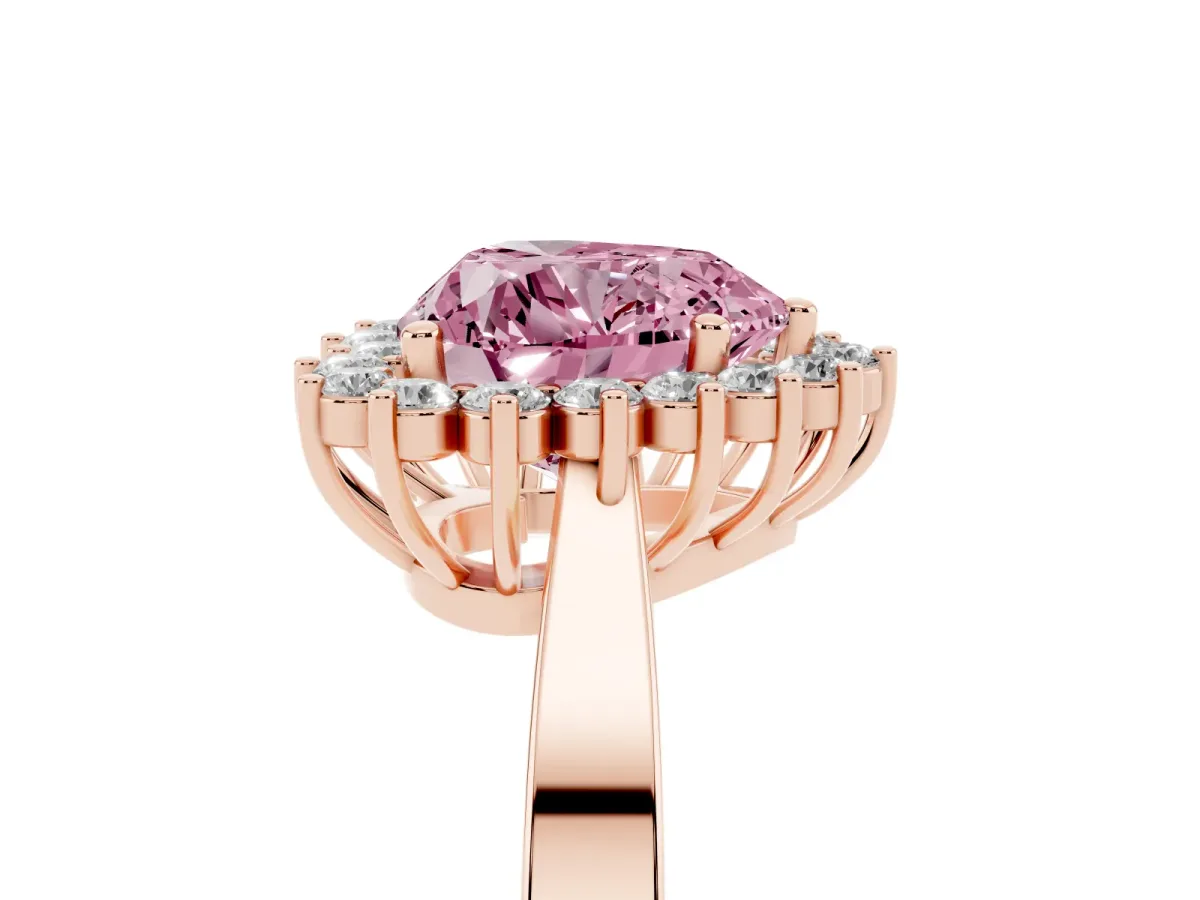 Fancy Pink Heart Cut Cut Diamond Halo Ring with Round Brilliant Halo and Solitaire Band Rose gold