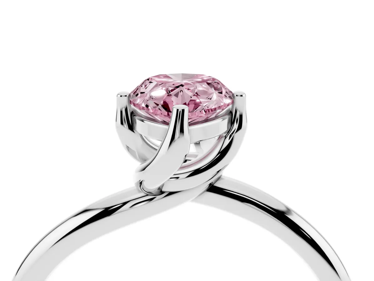 Fancy Pink Pear Cut Diamond Solitaire Engagement Ring with Four-Prong Setting and Classic Band Silver