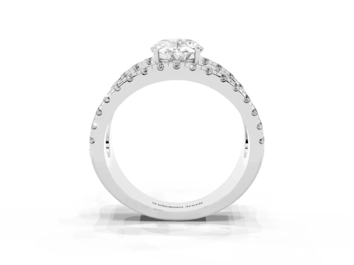 Oval Cut Solitaire Split Shank Pave Diamond Ring Platinum
