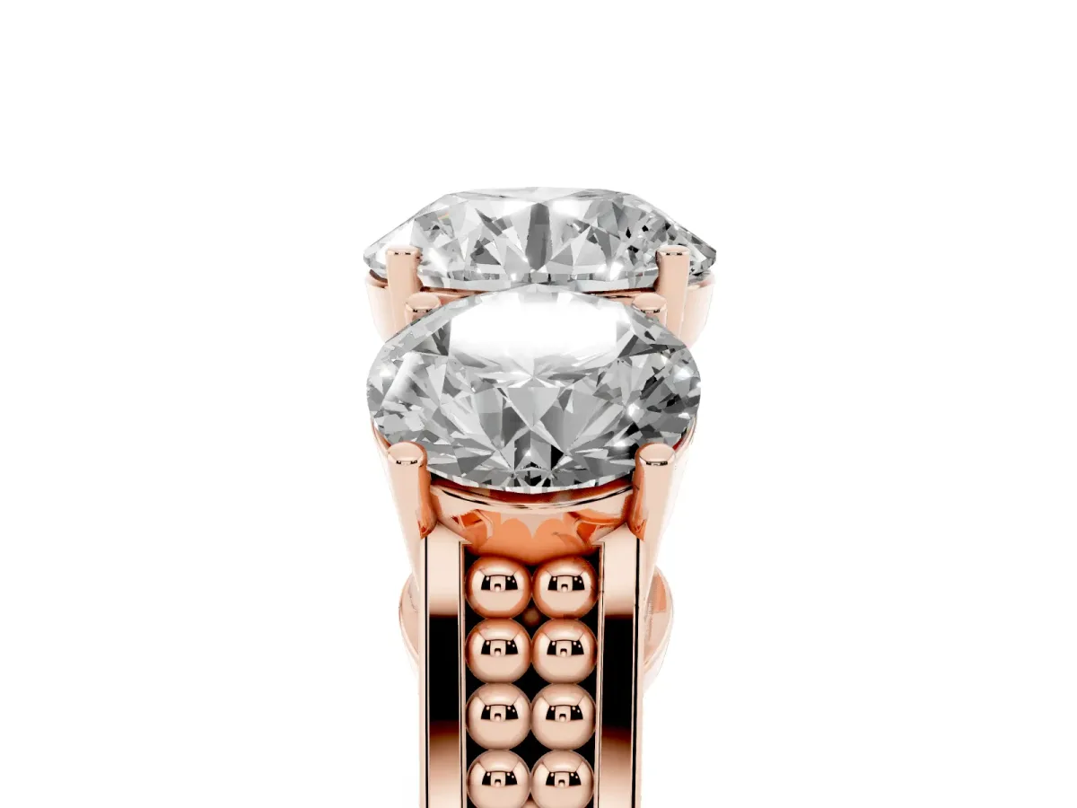 Round Cut Diamond Three-Stone Ring with Prong Setting and Textured Band Rose gold