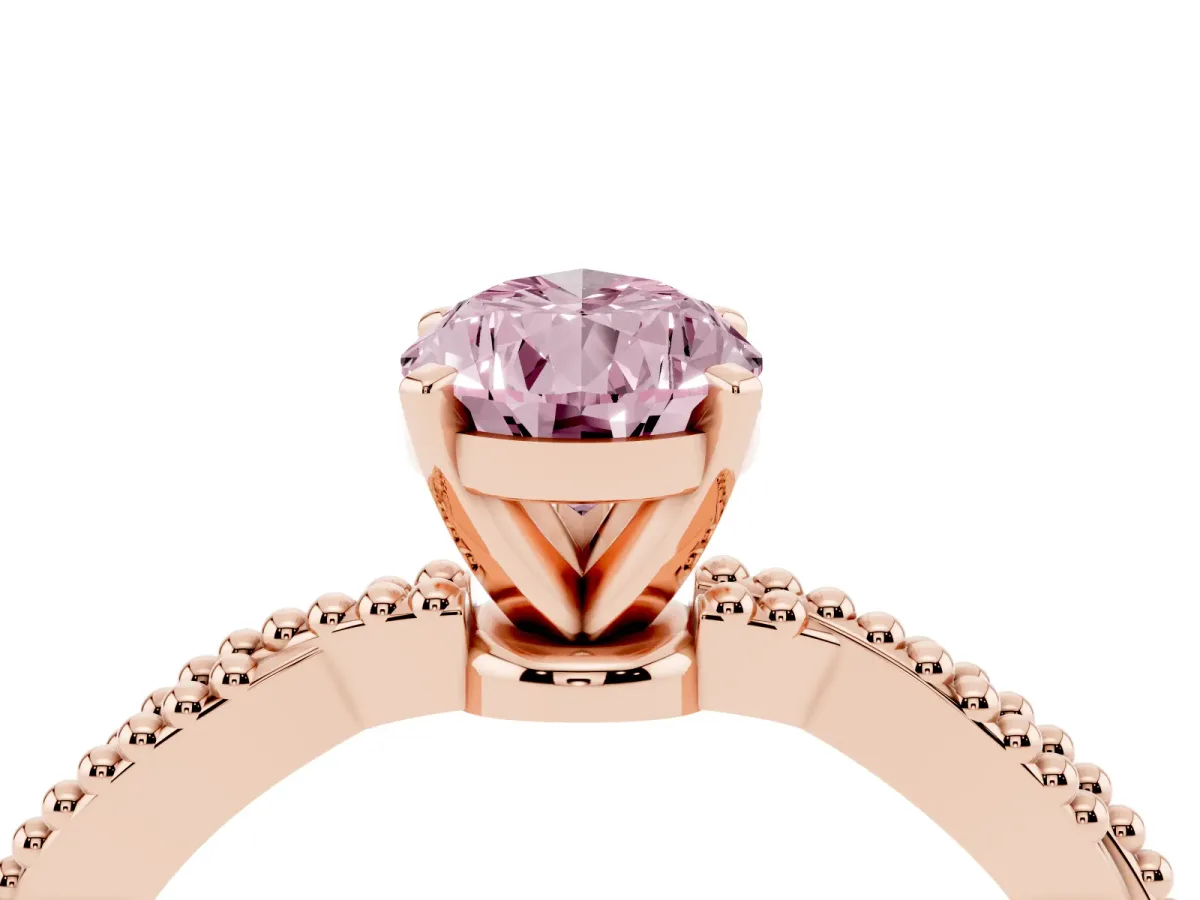 Fancy Pink Pear Cut Solitaire Twisted Band with Bead Prong Setting Rose gold