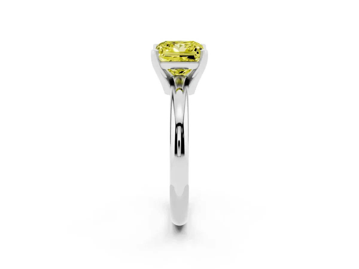 Fancy Yellow Princess Cut Diamond Solitaire Engagement Ring with Round Band and Four-Prong Setting Platinum