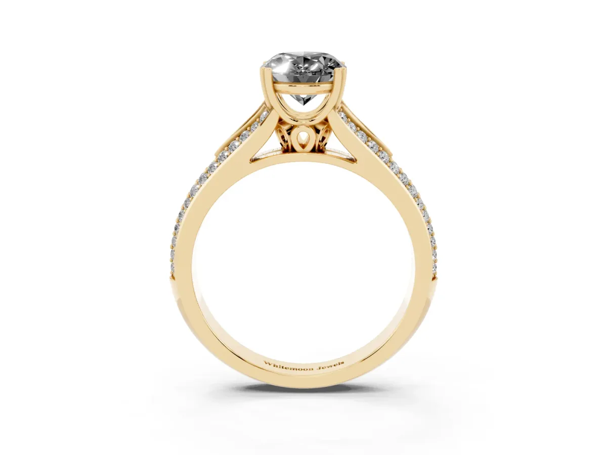 Fancy Black Oval Cut Diamond Split Shank Engagement Ring with Pavé Band Yellow gold