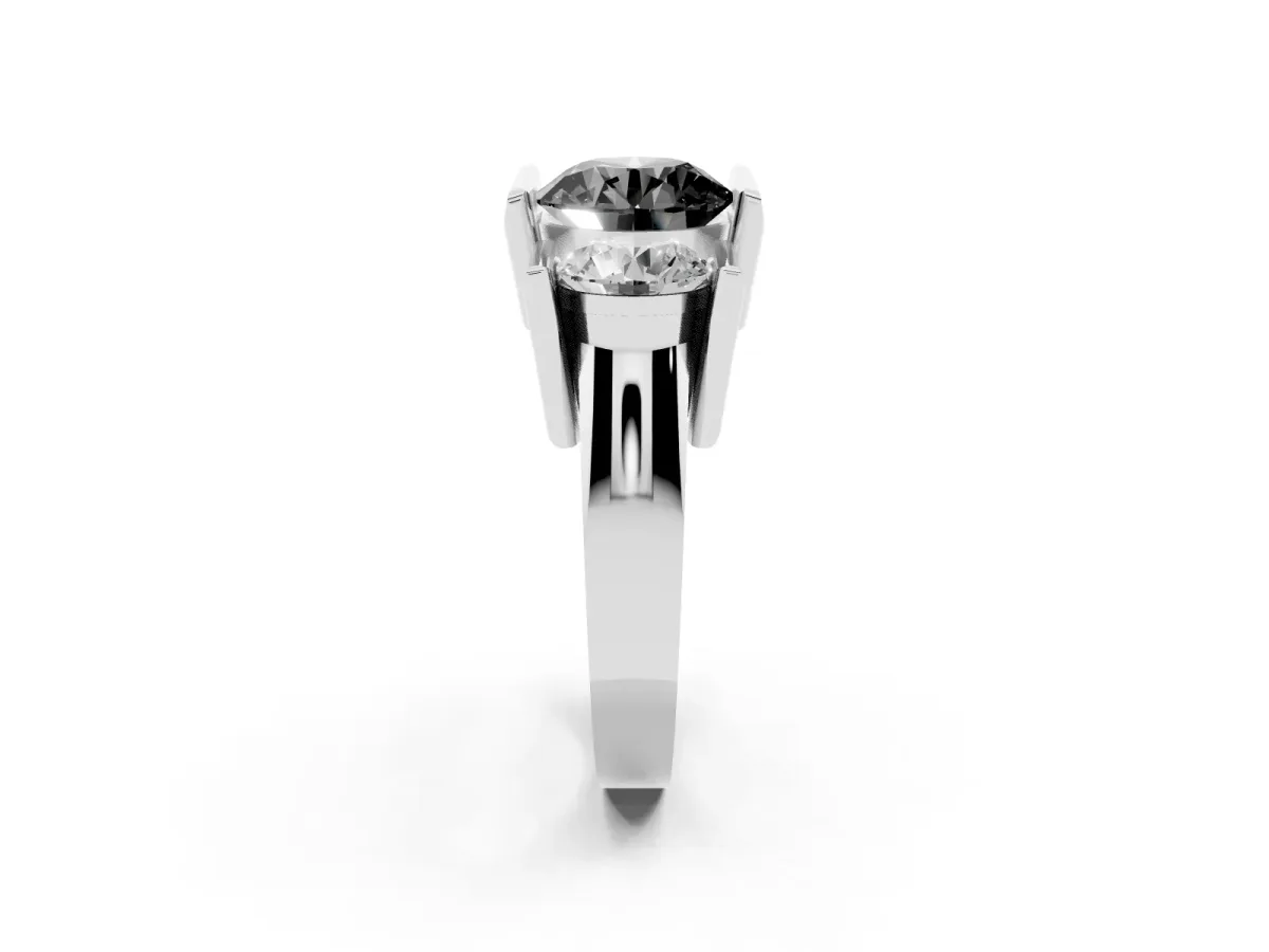 Fancy Black Three Stone Round Cut Cut Channel Set Diamond Ring Platinum