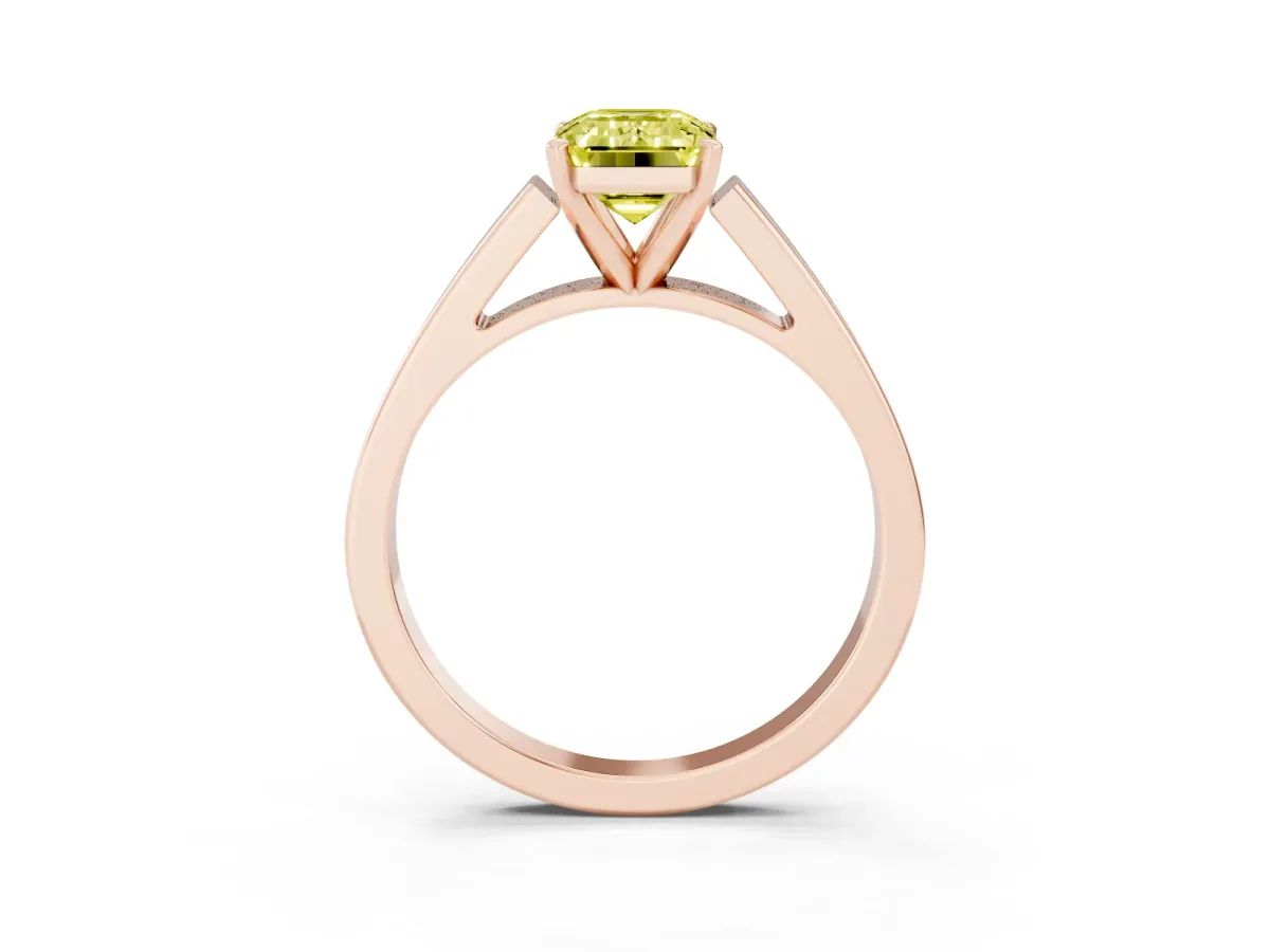 Fancy Yellow Emerald Cut Solitaire Engagement Ring with Four-Prong Setting and Tapered Band Rose gold