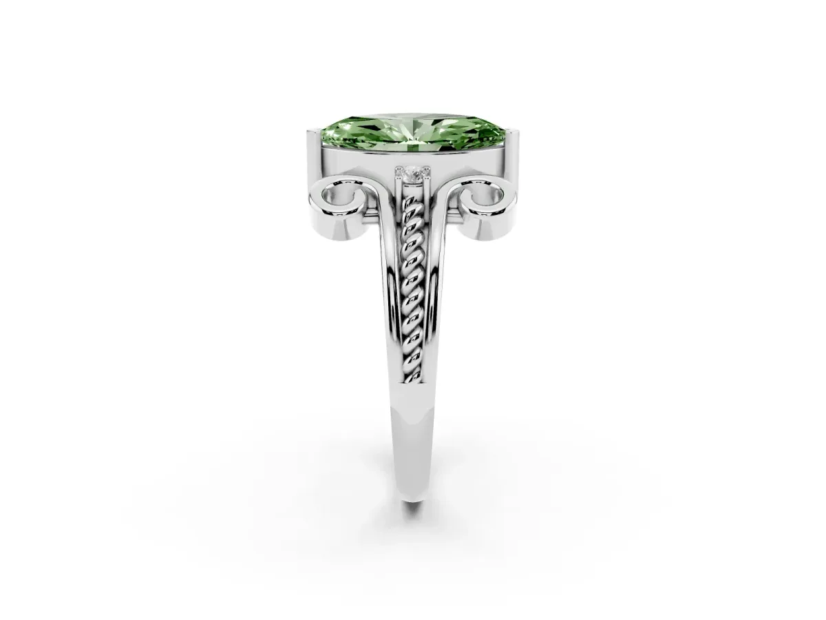 Fancy Green Marquise Cut Solitaire Twisted Band Scroll Prong Ring Platinum