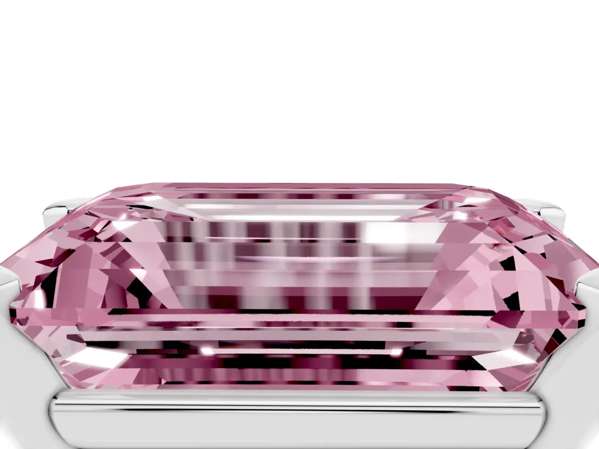 Fancy Pink Emerald Cut Diamond Solitaire Ring with Prong Setting and Classic Band Platinum