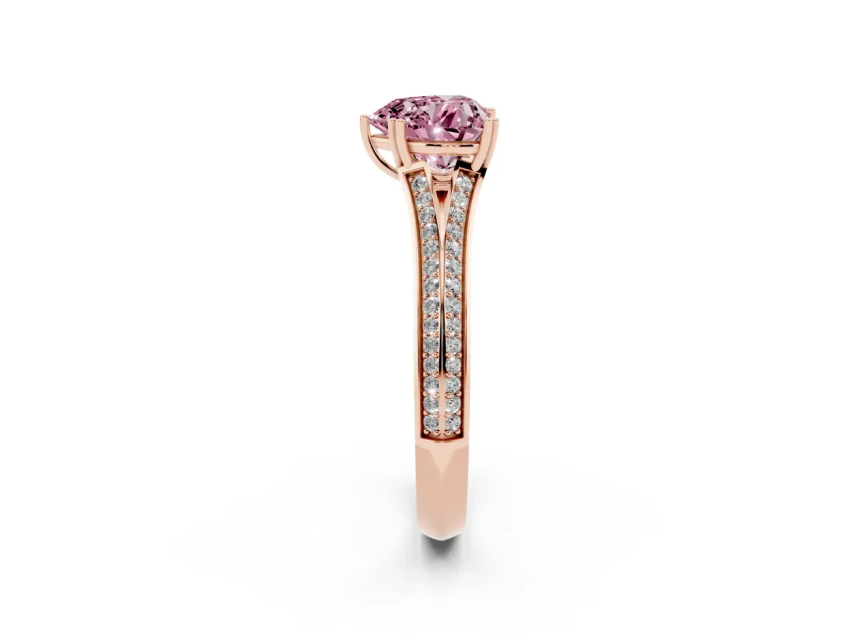 Fancy Pink Heart Cut Diamond Split Shank Engagement Ring with Pavé Band Rose gold