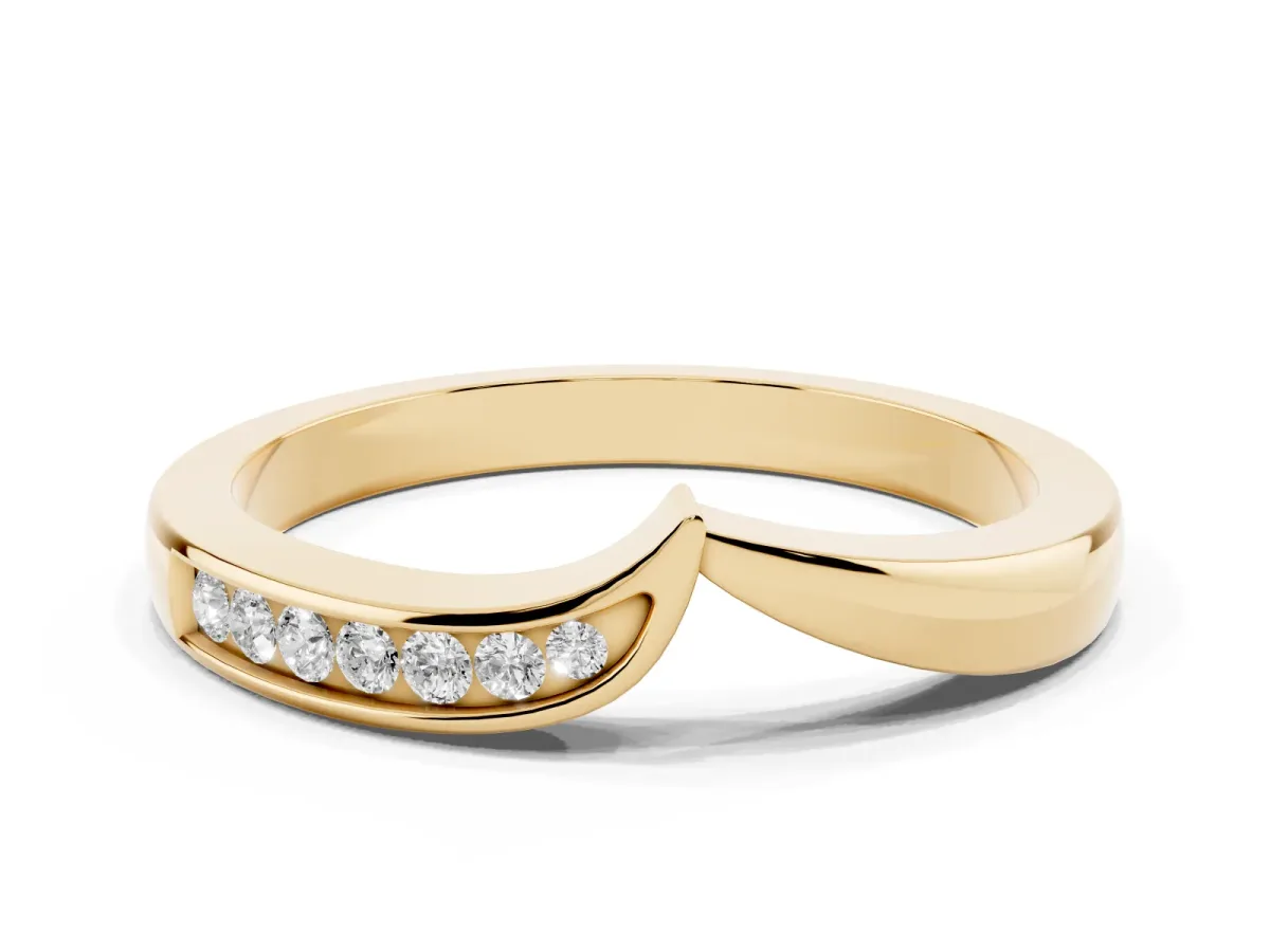 Channel Set Round Diamond Contour Band Yellow gold