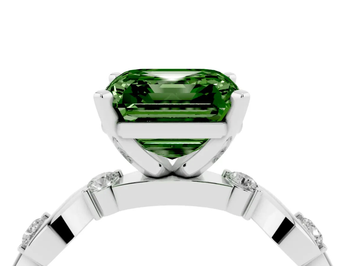 Fancy Green Asscher Cut Diamond Solitaire Twisted Band with Round Accents and Prong Setting Platinum