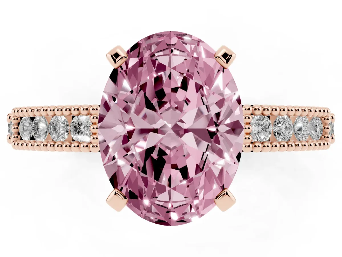 Fancy Pink Oval Cut Solitaire with Pavé Band and Four-Prong Setting Rose gold