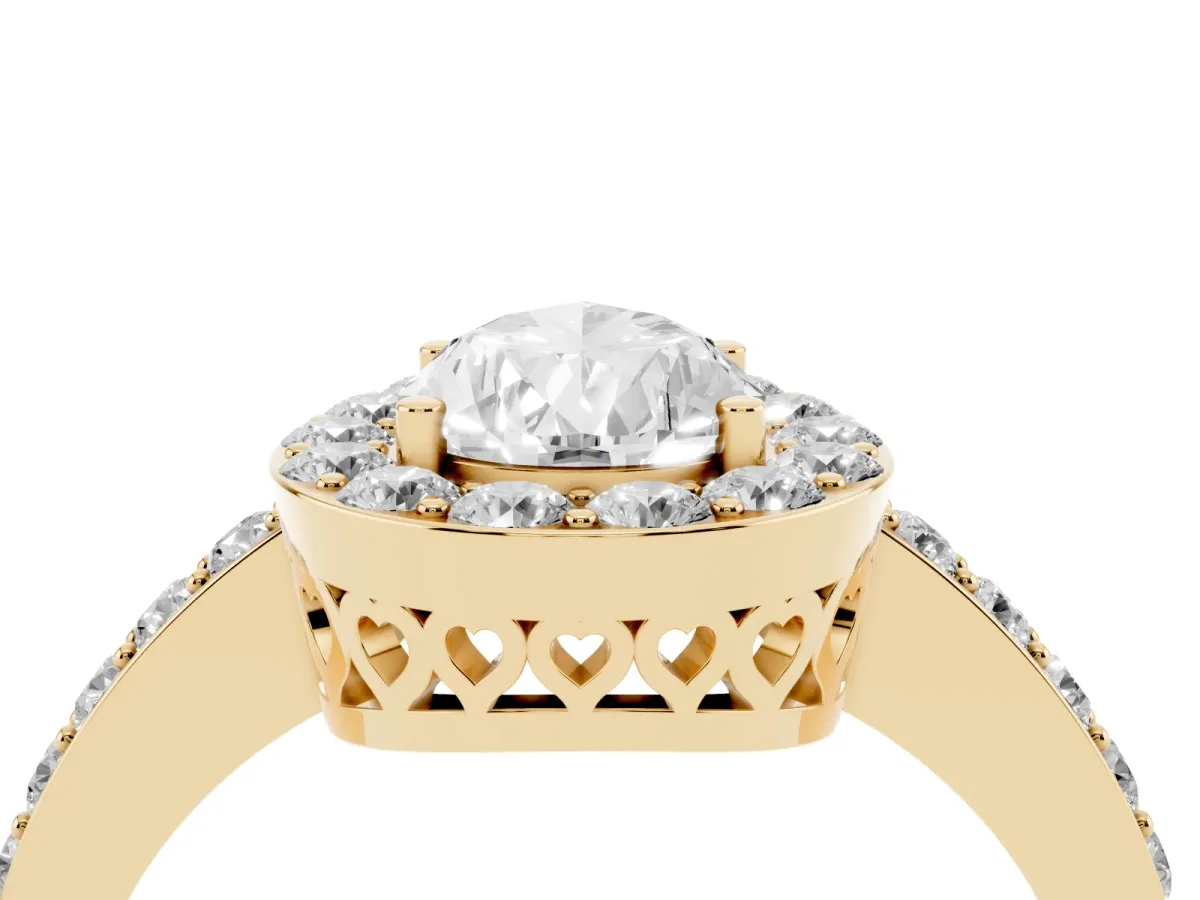 Pear Cut Halo Diamond Pavé Band Ring with Prong Setting Yellow gold