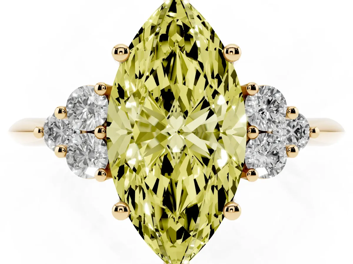 Fancy Yellow Marquise Cut Cut Diamond Cluster Ring with Solitaire Band and Four-Prong Setting Yellow gold