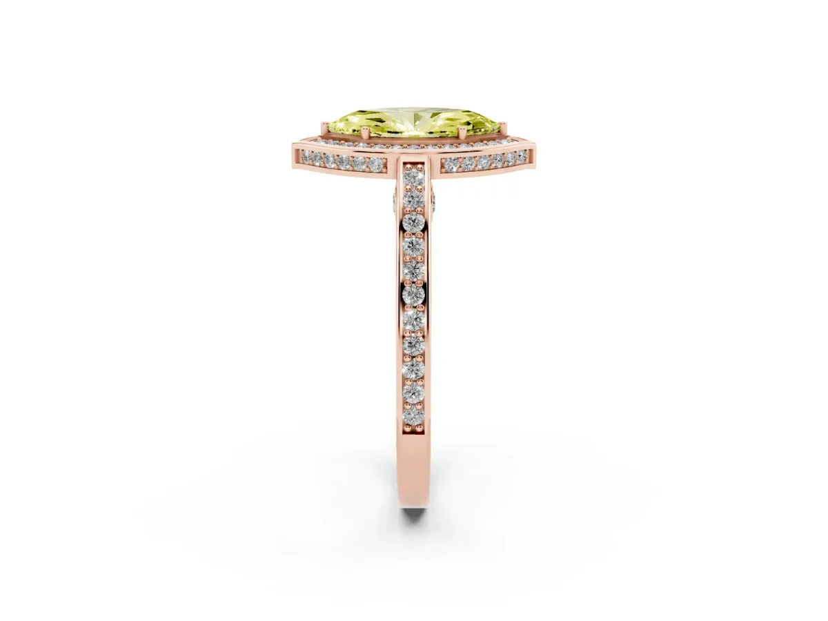 Fancy Yellow Marquise Cut Cut Halo Pave Split Shank Prong Setting Ring Rose gold