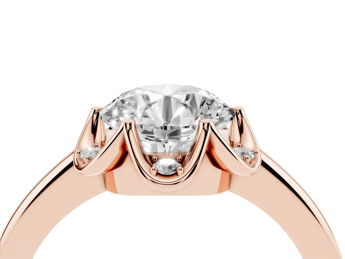 Round Cut Halo Diamond Ring with Round Cluster Setting, Solitaire Band, and Four-Prong Setting Rose gold