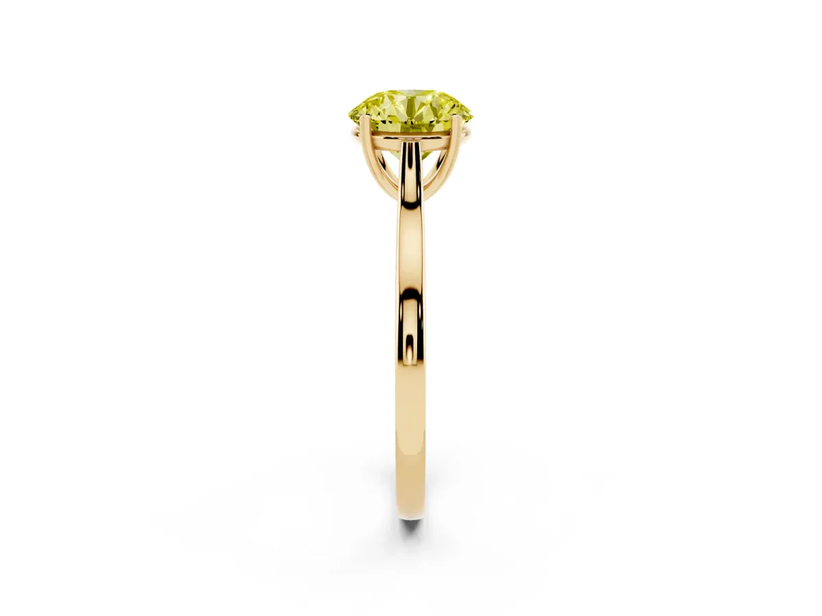 Fancy Yellow Round Cut Solitaire Heart Prong Engagement Ring with Tapered Band Yellow gold