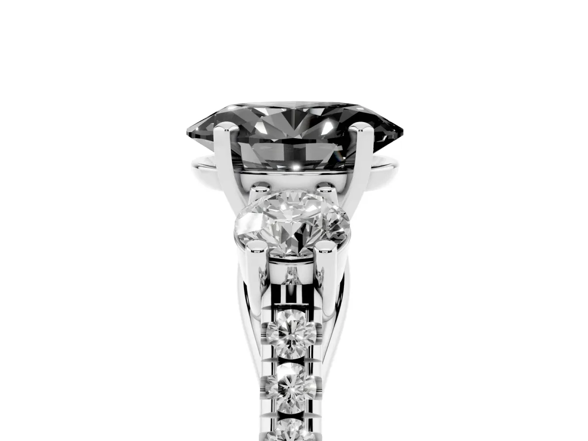Fancy Black Three-Stone Oval Cut Diamond Pavé Band with Four-Prong Setting Silver