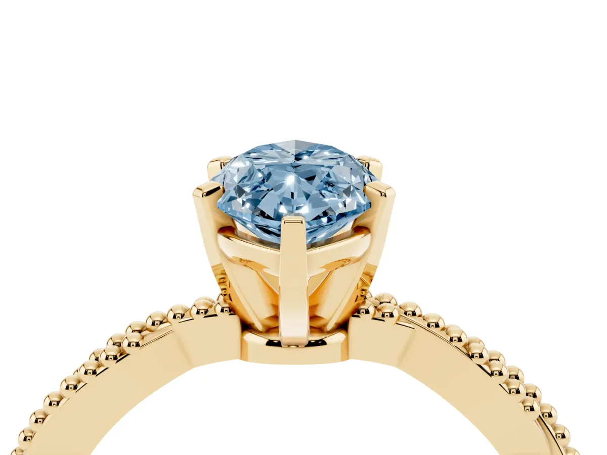 Fancy Blue Marquise Cut Solitaire Twisted Band with Bead Prong Setting Yellow gold