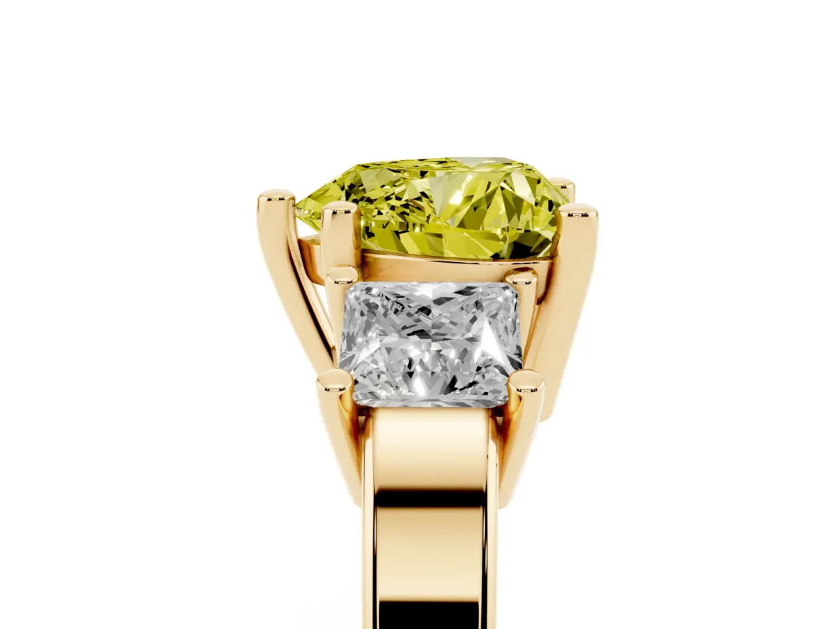 Fancy Yellow Three-Stone Heart Cut Cut Solitaire Ring with Prong Setting Yellow gold