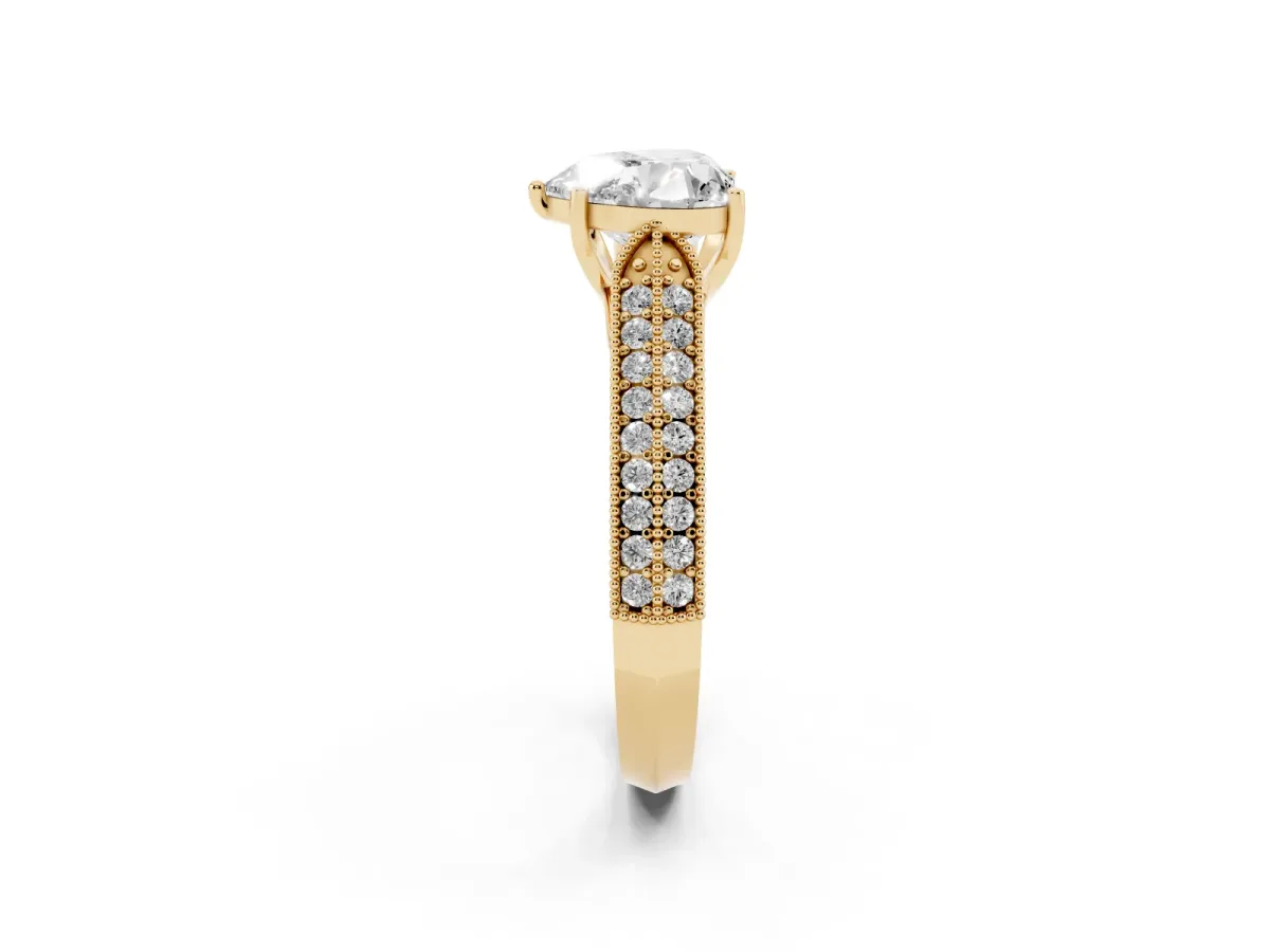Heart Cut Cut Pave Split Shank Engagement Ring with Four-Prong Setting Yellow gold