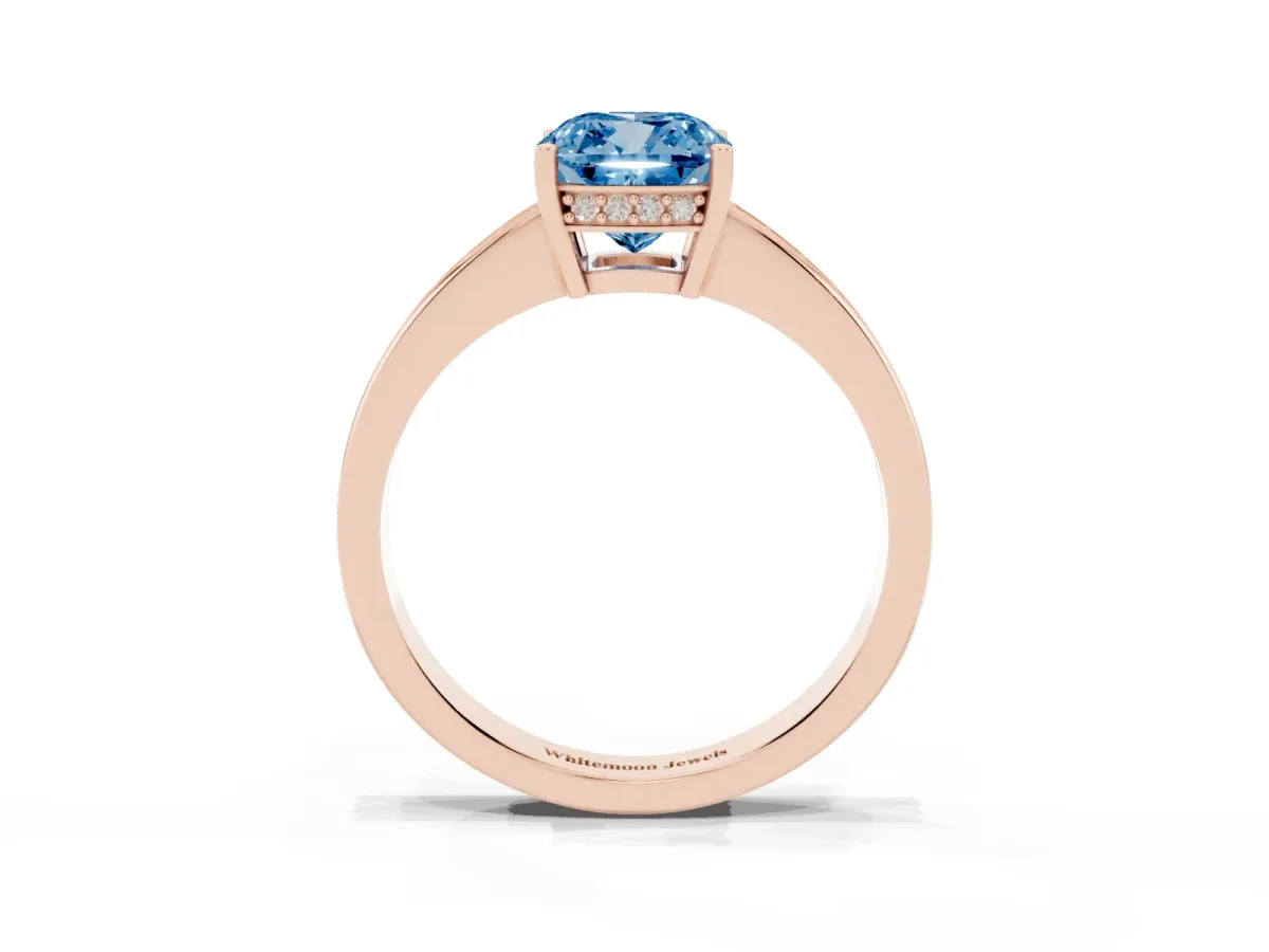 Fancy Blue Cushion Cut Solitaire Pavé Band Prong Setting Ring Rose gold