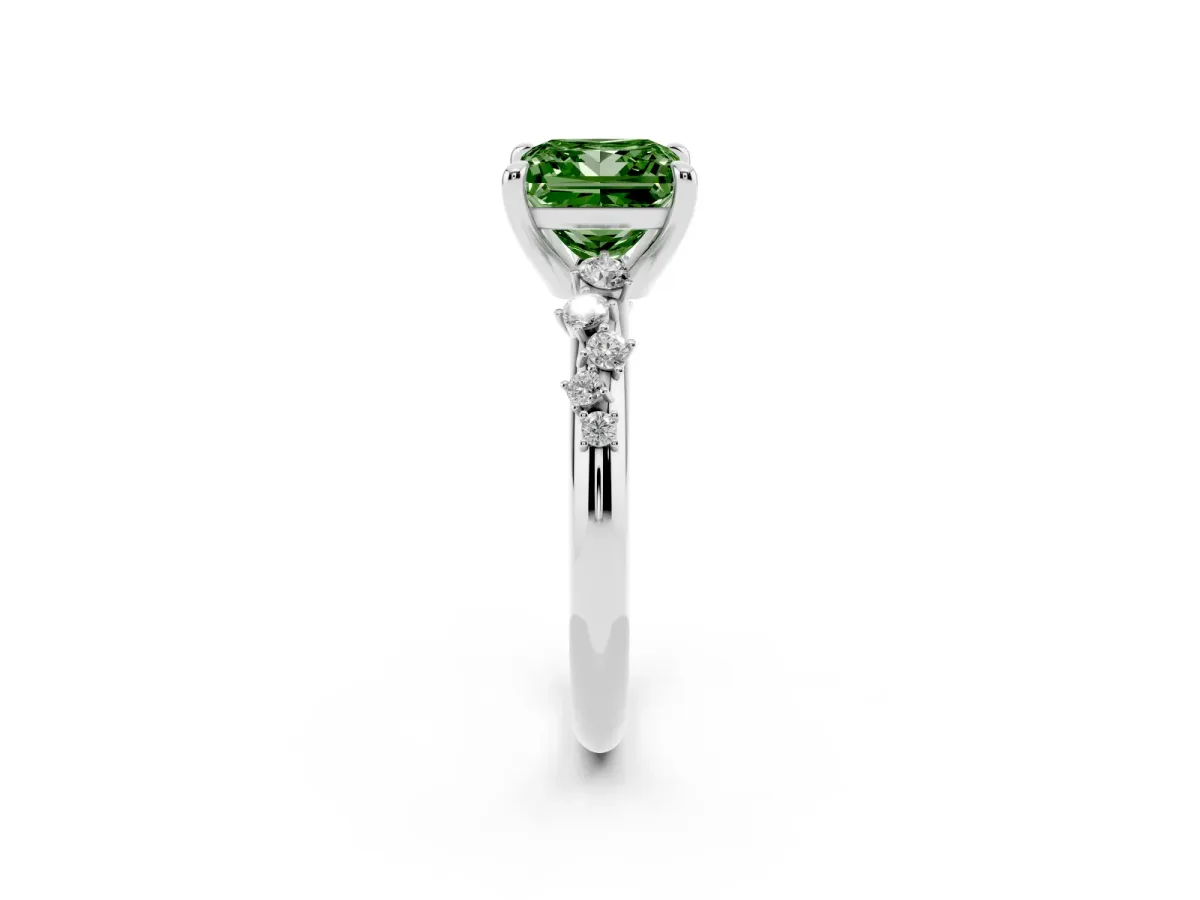 Fancy Green Princess Cut Cut Diamond Vine Band with Four-Prong Setting Silver