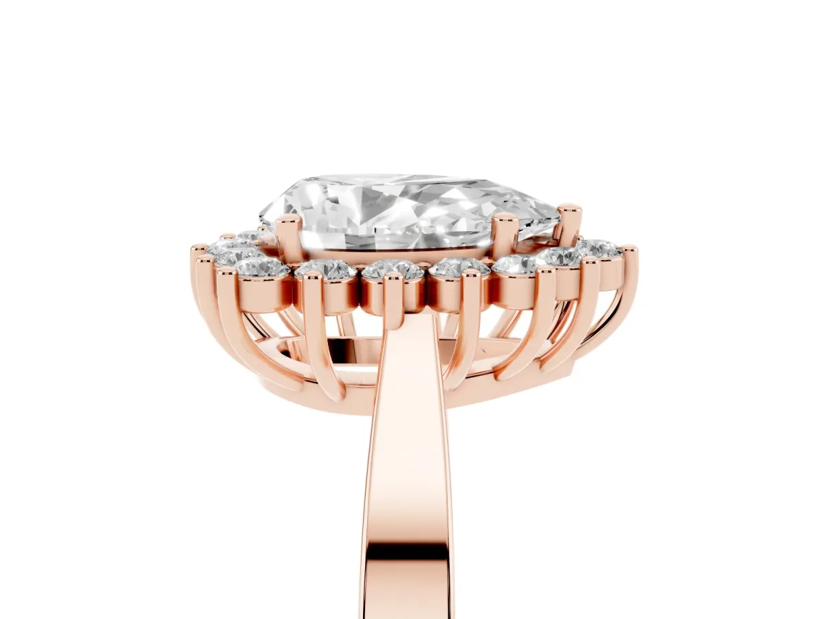 Pear Cut Cut Diamond Halo Ring with Round Brilliant Halo and Solitaire Band Rose gold