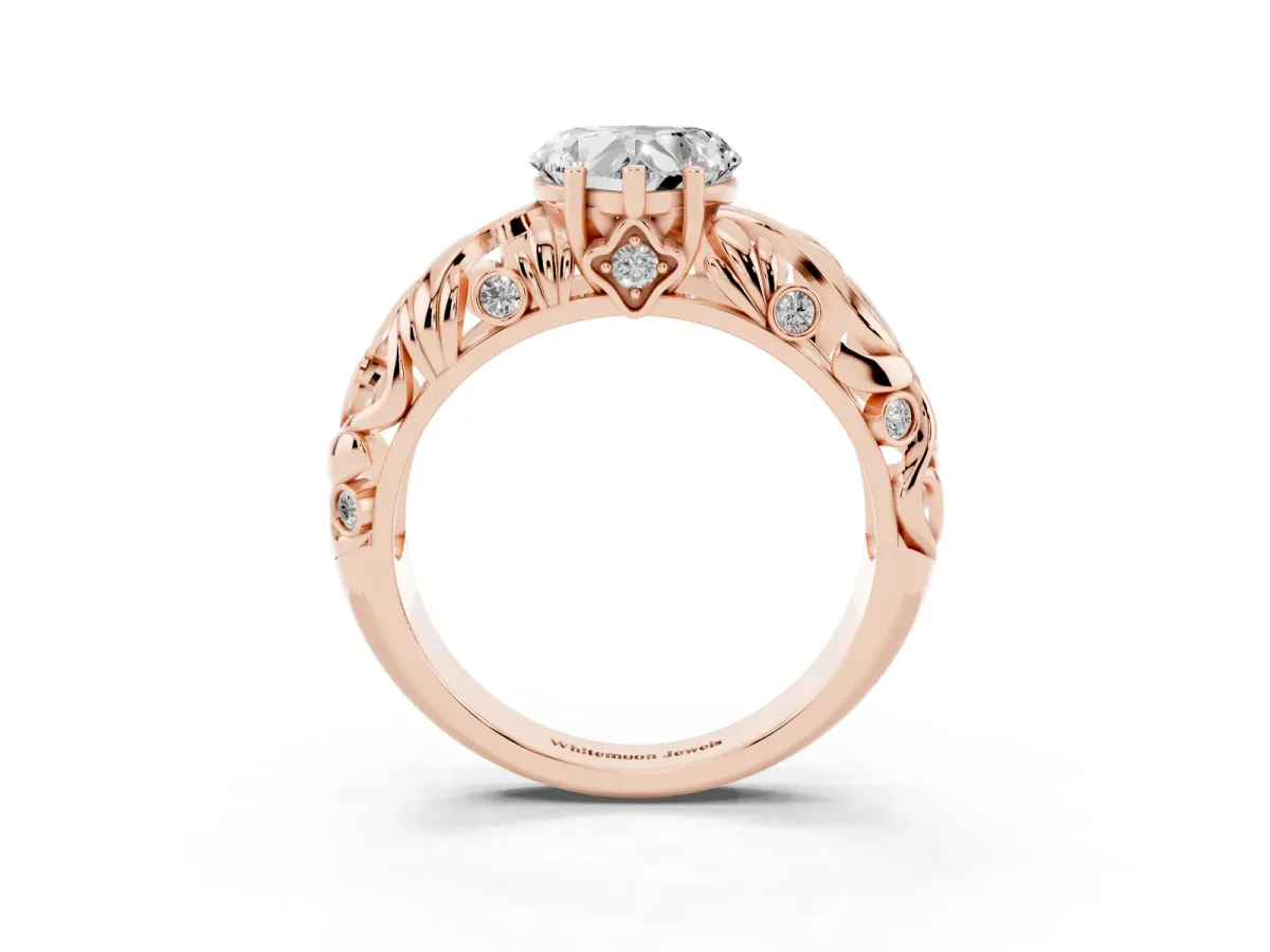 Heart Cut Solitaire Diamond Leaf-Inspired Vine Band Ring with Prong Setting Rose gold