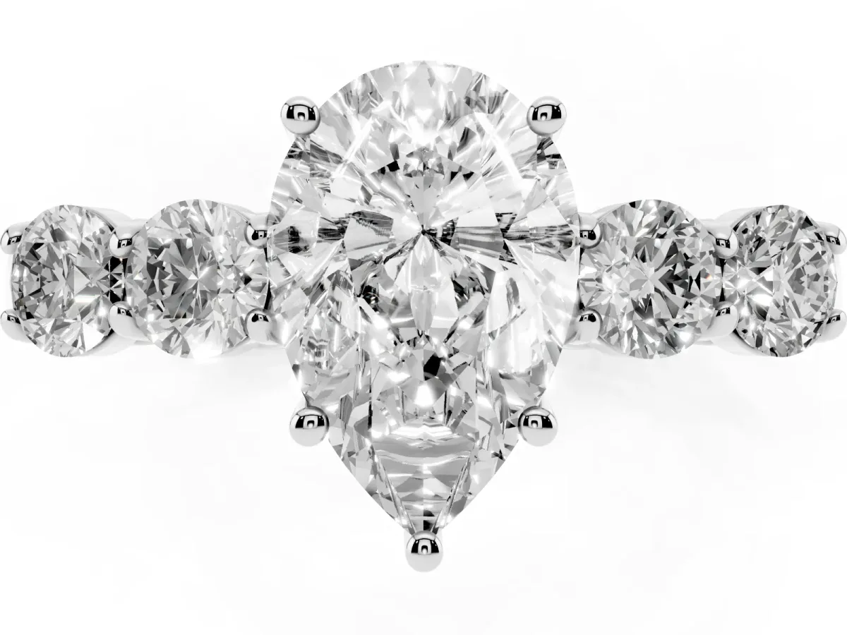 Pear Cut Cut Diamond Five-Stone Prong Set White Gold Ring Silver