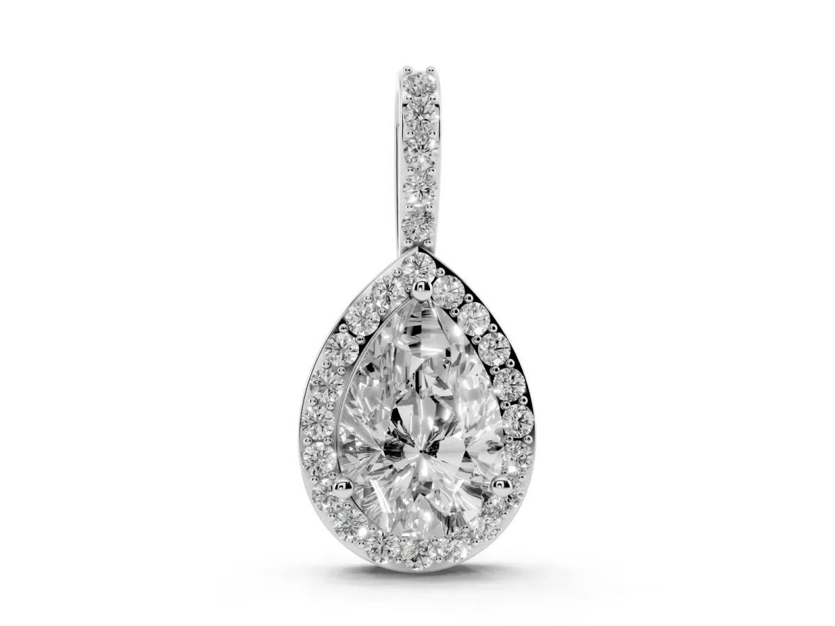 Halo Pear Diamond Pendant with Prong Setting Silver