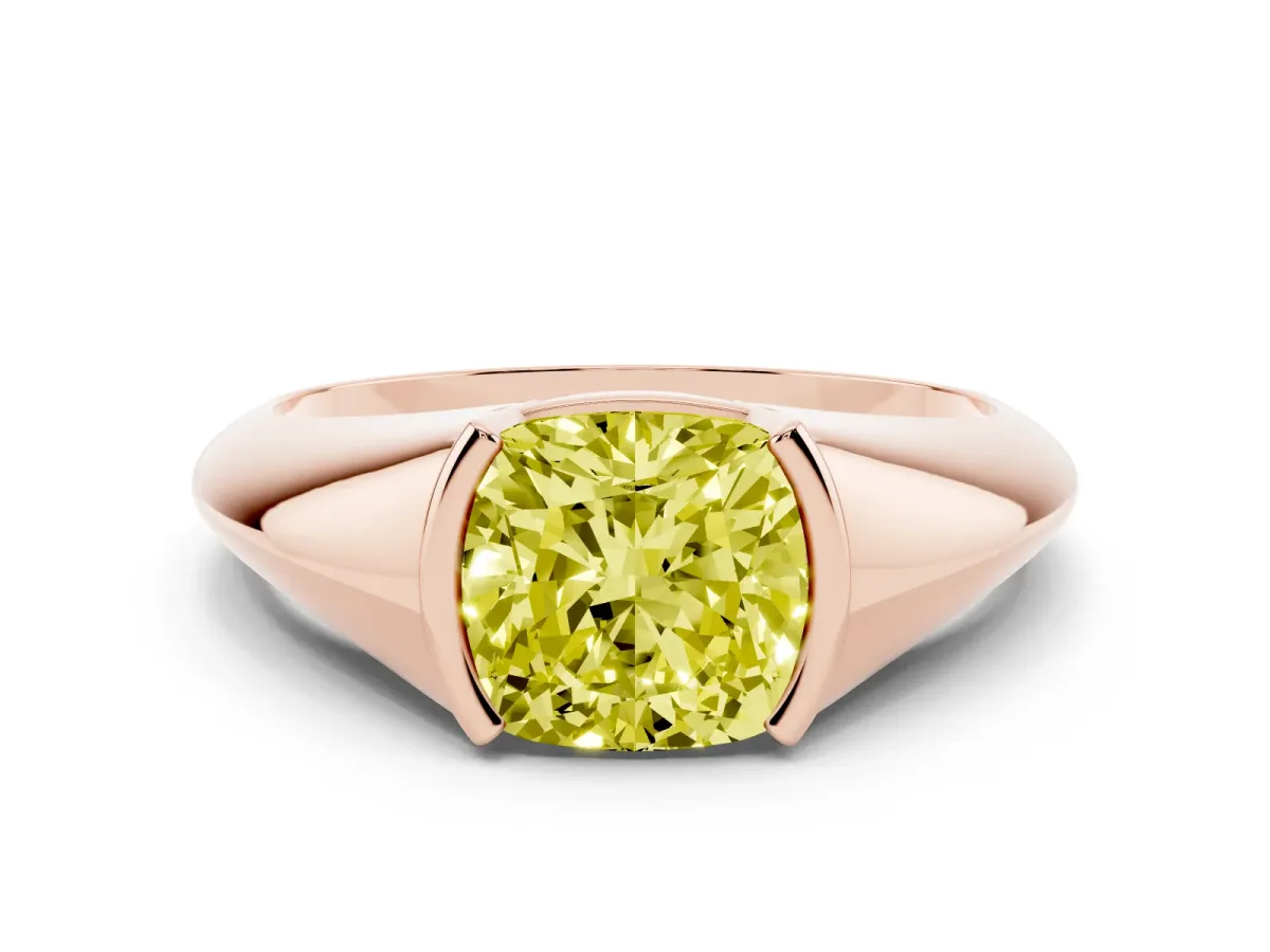 Fancy Yellow Cushion Cut Solitaire Tension Set Diamond Ring Rose gold