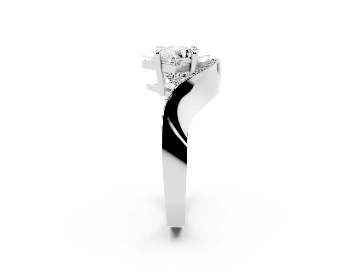 Princess Cut Solitaire Diamond Engagement Ring with Pave Band and Four-Prong Setting Silver