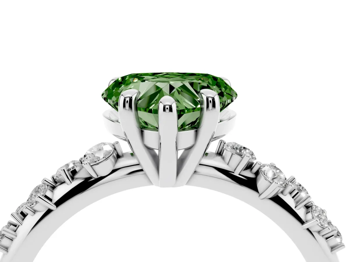 Fancy Green Heart Cut Cut Diamond Vine Band with Four-Prong Setting Silver