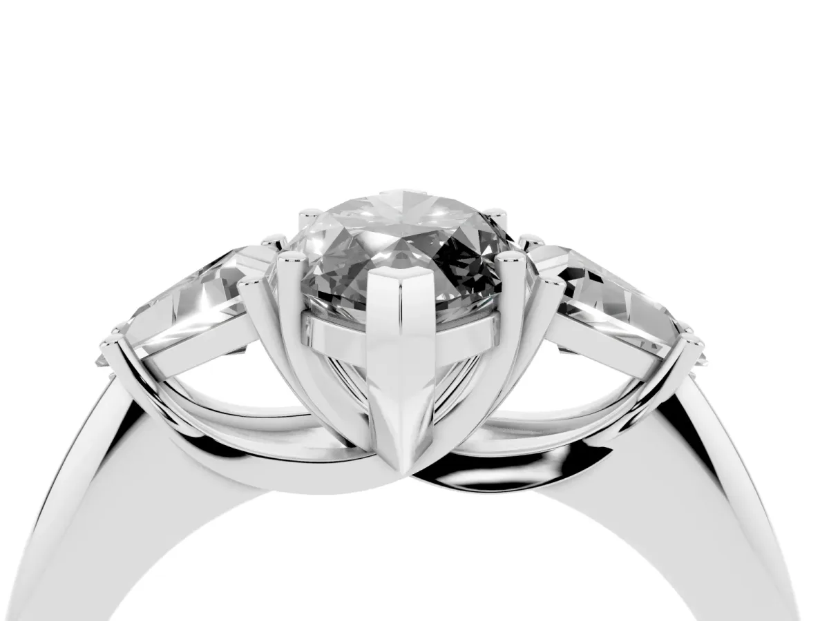 Fancy Black Three-Stone Marquise Cut Diamond Engagement Ring with Trillion Side Stones and Prong Setting Silver