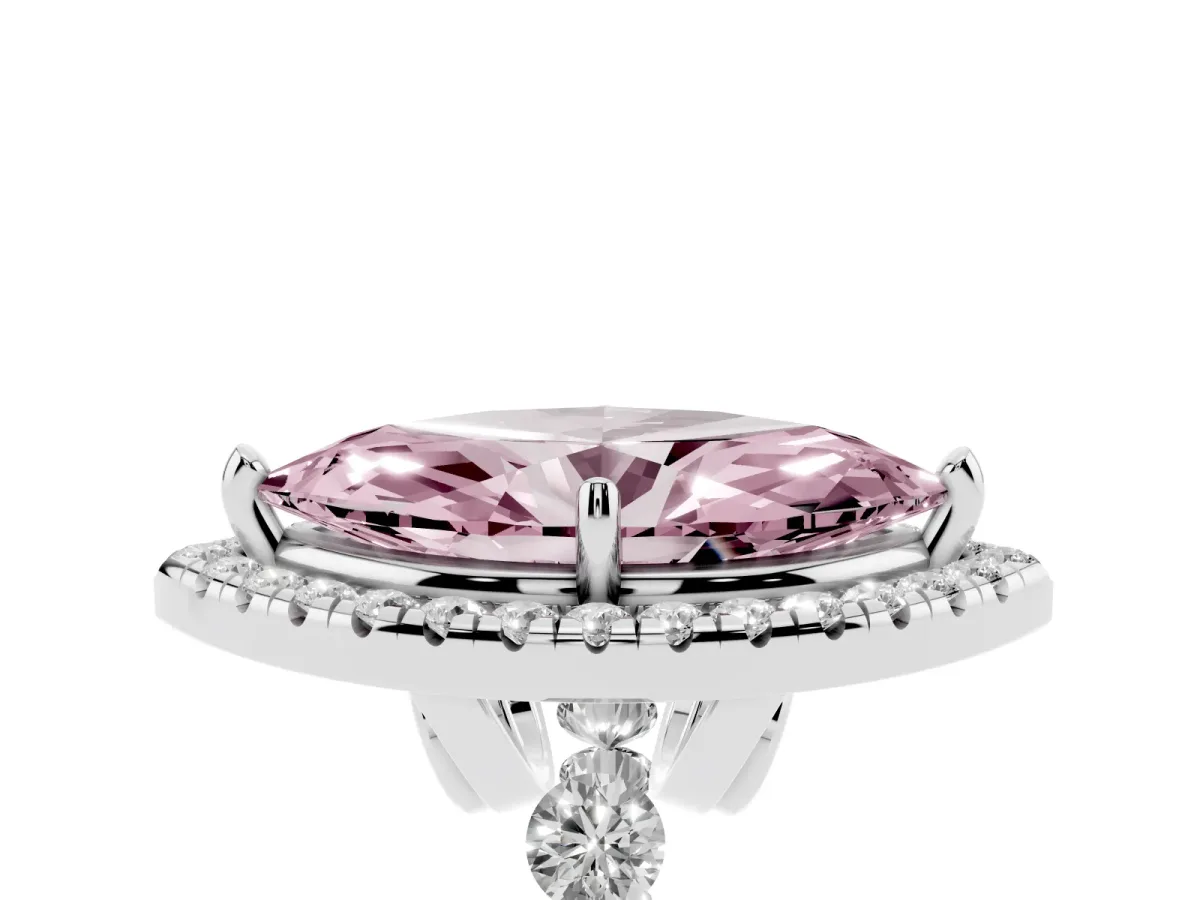 Fancy Pink Marquise Cut Halo Pavé Diamond Engagement Ring with Four-Prong Setting Platinum
