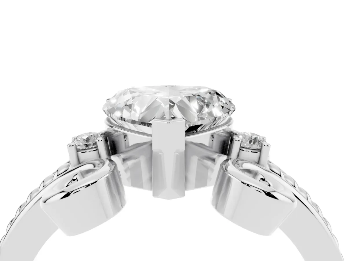 Heart Cut Solitaire Twisted Band Scroll Prong Ring Silver