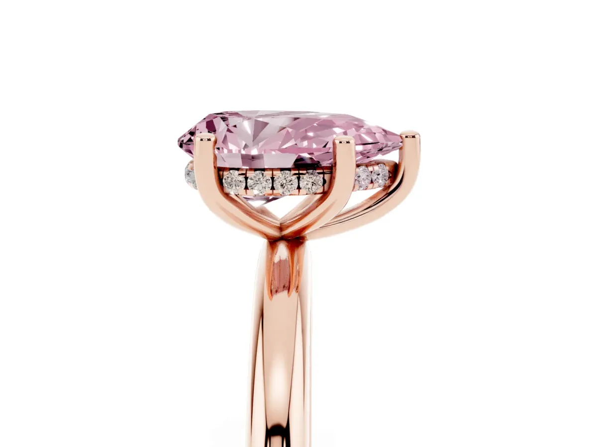 Fancy Pink Pear Cut Cut Solitaire Engagement Ring with Four-Prong Setting and Classic Band Rose gold
