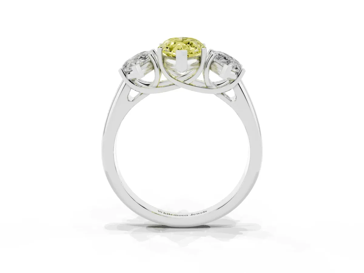 Fancy Yellow Three-Stone Marquise Cut Diamond Engagement Ring with Prong Setting Silver