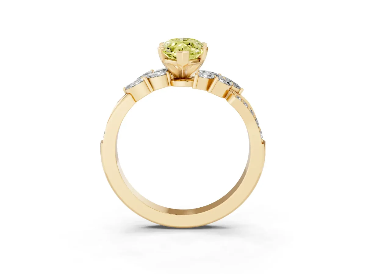 Fancy Yellow Marquise Cut Solitaire Marquise Twist Band with Six-Prong Setting Yellow gold
