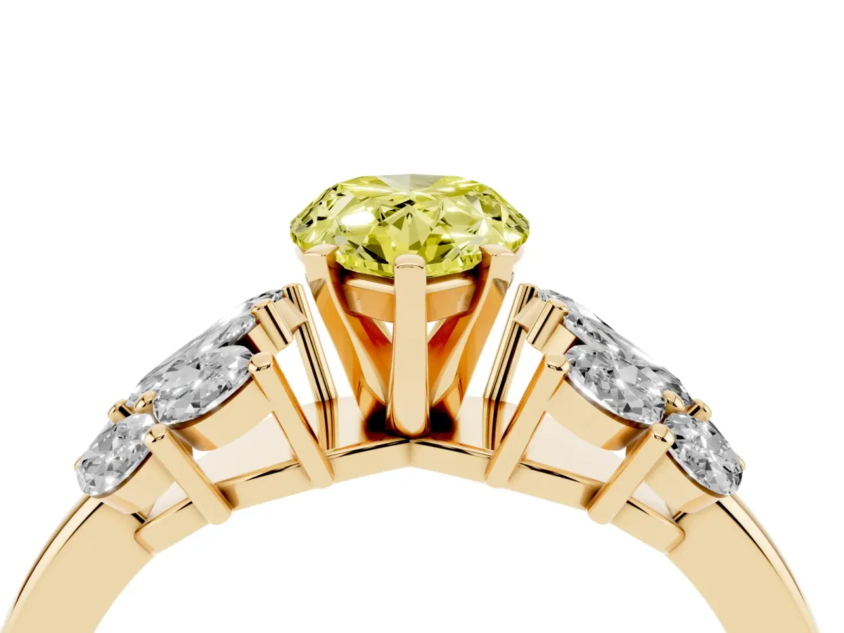 Fancy Yellow Pear Cut Diamond Cluster Leaf Design Ring with Prong Setting Yellow gold