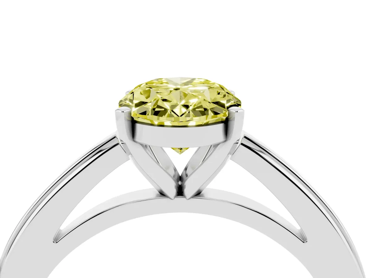 Fancy Yellow Oval Cut Solitaire Diamond Ring with Four-Prong Setting and Classic Band Platinum